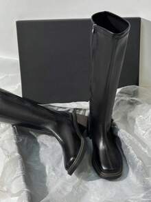New Autumn/Winter Brown Over-The-Knee Chunky Heel Slim Boots, Classic Black Mid-Calf Riding Boots, Fashion Tall Boots For Women,Party - 黑色 - 查看 2