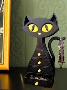 1pc Creative Novelty Black Cat Shaped Jewelry Box, Two Sizes Available, Decorative Storage Box For Earrings, Necklaces, Rings, Bracelets, Anklets, Lip Rings, Unique Artistic Design, Best Gift For Family, Friends, Partners, Colleagues, Ideal For Valentine's Day, Mother's Day