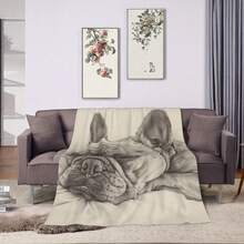 French Bulldog Blanket - Realistic Sleeping Puppy Flannel Throw, Ultra-Soft Beige & Black Pet Bedspread Couch, Bed, Camping - All-Season Cozy Dog Lovers & French Bulldog Owners, Home Decor Accessory, Contemporary Home Decor, Plush Comfort, Petthemed Decor, Home Decor Enthusiasts - Grey - View 1