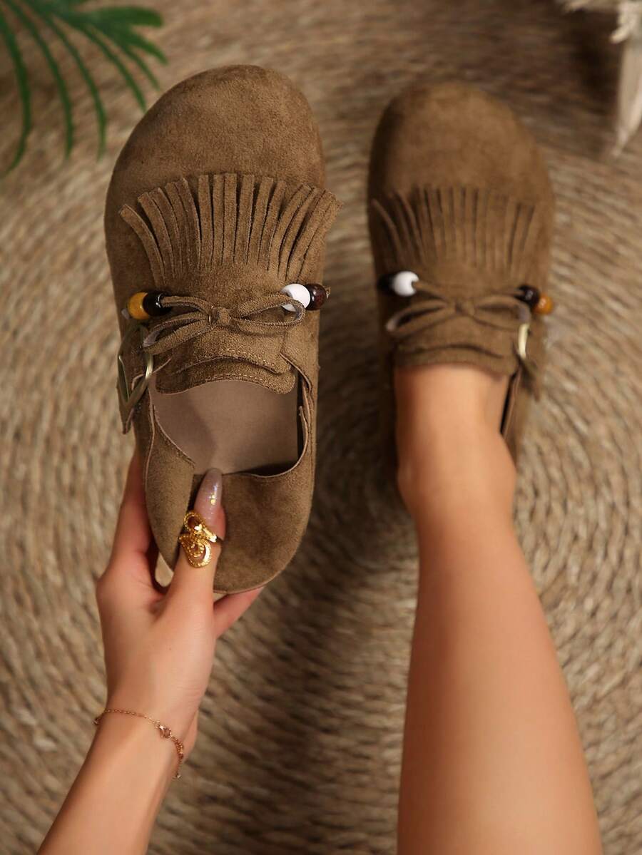 4cm Hidden Thick Sole Vintage Closed Toe Pumps For Women, Mango Toe, New 2025 Collection - Khaki - View 1