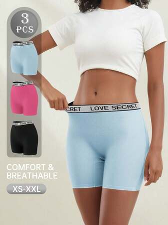 3pcs Women High Waist Briefs, Letter Print Waistband, Tummy Control & Lift, Comfortable Fabric, Lightweight & Stretchy