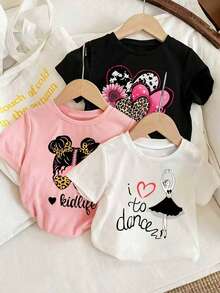 3pcs Toddler Girls' Cartoon Print Short Sleeve Set - Multicolor - View 1