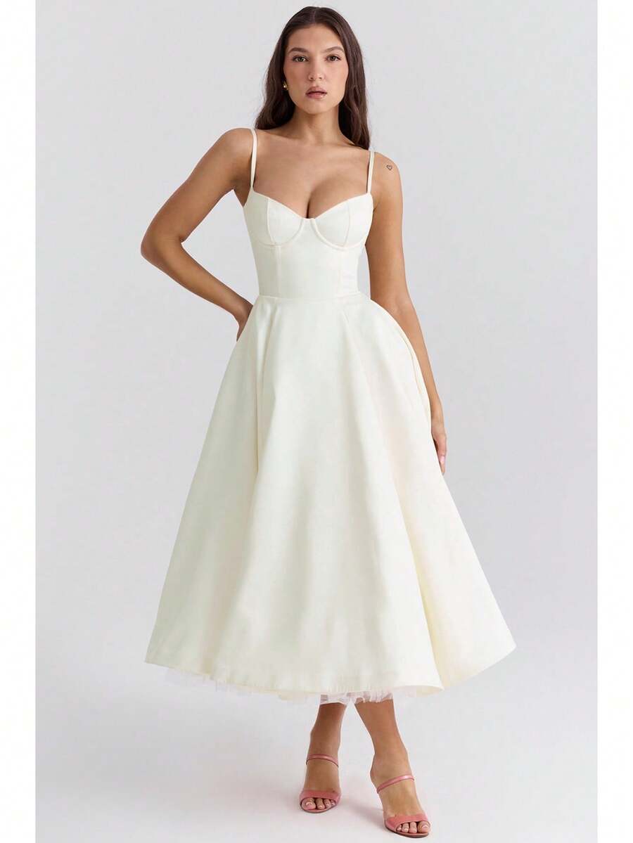 Vestidos Elegantes De Mujer,Women's Elegant Double-Layered Dress With A Full Skirt - 象牙 - 查看 1