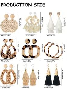 Women's Woven Earring Set, Summer Rattan Circle Wicker Earrings, Handmade Beach Jewelry, Woven Round Drop Earrings