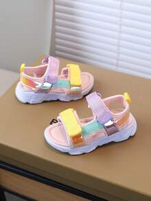 1 Pair Girls' Summer New Beach Sandals, Casual Everyday Wear Soft Bottom Flat Fashion Sandals For Toddlers & Little Kids - Pink - View 3