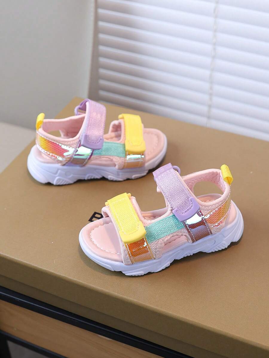 1 par de sandalias de playa de verano para niñas, sandalias planas de moda de suela blanda para uso diario casual para niños pequeños y niños - Rosa - Ver 1