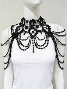 1件欧美时尚性感优雅多层仿珍珠流苏8字形肩链项链，连衣裙配饰身体链 - STDH004 - 查看 1