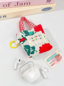1pc Colorful Flower Pattern Earphone Bag Soft Fabric Wired Earphone Storage Bag Handbag Shaped Mini Earbuds Storage Bag Fresh Style Floral Print Data Cable Organizer Bag Cute Plaid Pattern Handle Creative Bag Accessories Key Bag Keychain For Girls Fashionable Coin Wallet Coin Purses Small Hanging Bag Bag Charm Multi-Functional Items Organizer Bag Back To School Supplies Travel Essentials - Multicolor - View 9