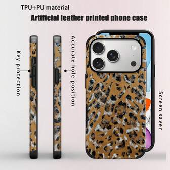 1 pieza Funda de teléfono de cuero suave con estampado de leopardo, diseño de resonancia anti-caída y anti-golpes, adecuada para Apple 17 Pro Max/16 Pro Max/16 Plus/13 Pro Max/14 Pro Max 13 14 11 12 Pro 11/15 Pro, Galaxy S24 Ultra, diseño de orificio de altavoz de resonancia, regalo de vacaciones