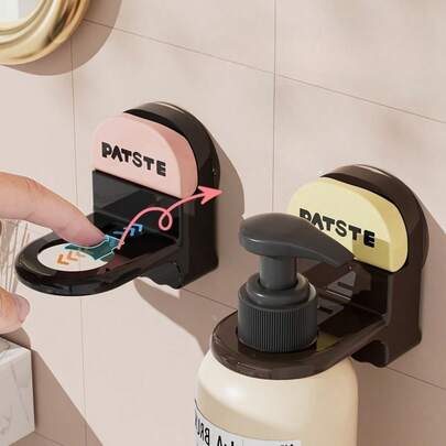 1-Piece Suction Cup Shampoo Holder, Multi-Functional Bathroom Conditioner Hand Soap Organizer Rack, No-Drilling Wall Mount. This Minimalist And Fashionable Pressure-Type Suction Cup Shampoo Holder Is Made Of Plastic, Available In Black-Pink And Brown-Yellow Color Options.