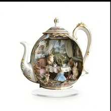 2D Acrylic Easter Bunny Teapot Scene Desktop Decor, White Rabbit & Floral Tabletop Ornament, No Battery Required, Suitable For Office, Cafe, Home Decor, Art Gift, Spring Rabbit Theme Accessory - Multicolor - View 3