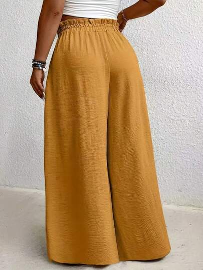 Quần ống rộng kiểu bohemian vintage dành cho nữ, chất liệu polyester, có dây rút giả, hơi co giãn, thích hợp cho mùa xuân/hè.