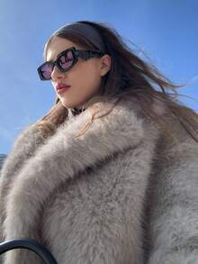 Áo khoác nữ TRAFZA cổ lông xù, áo cardigan dày ấm áp, áo cardigan màu trơn thanh lịch, áo khoác nữ casual có túi phong cách đường phố. - Đầu nhuộm màu trắng - Xem 3