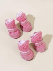 4pcs Lamb Wool Pet Snow Boots, Warm Thermal Lining, Suitable For Small To Medium Pets Indoor And Outdoor Wear