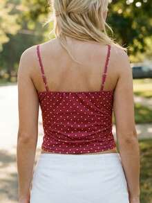 Sleeveless Spaghetti Strap Camisole For Women Cute Bowknot Lace Trim Stylish Crop Tops Fashion Polka Dot Slim Fit Corset Vest Summer Fall Versatile Style Tank Tops For Beach Party Club - 紅色 - 查看 10