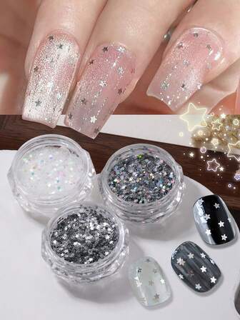 1/3 Paquete Mini Decoraciones de Arte de Uñas con Lentejuelas Brillantes, Glitter Vibrante en Forma de Estrella de 1.5mm Adecuado para Decoración de Uñas DIY para Mujeres y Niñas