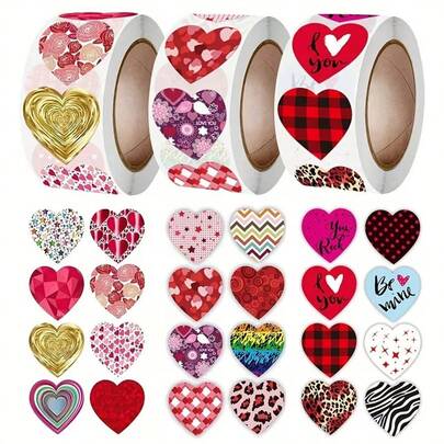 500pcs/Roll Heart Stickers, 24 Unique Patterns, Suitable For Valentine's Day, Mother's Day, Wedding, Love Labels, Envelope Decor, Easter Gifts, Waterproof PVC Self-Adhesive Stickers