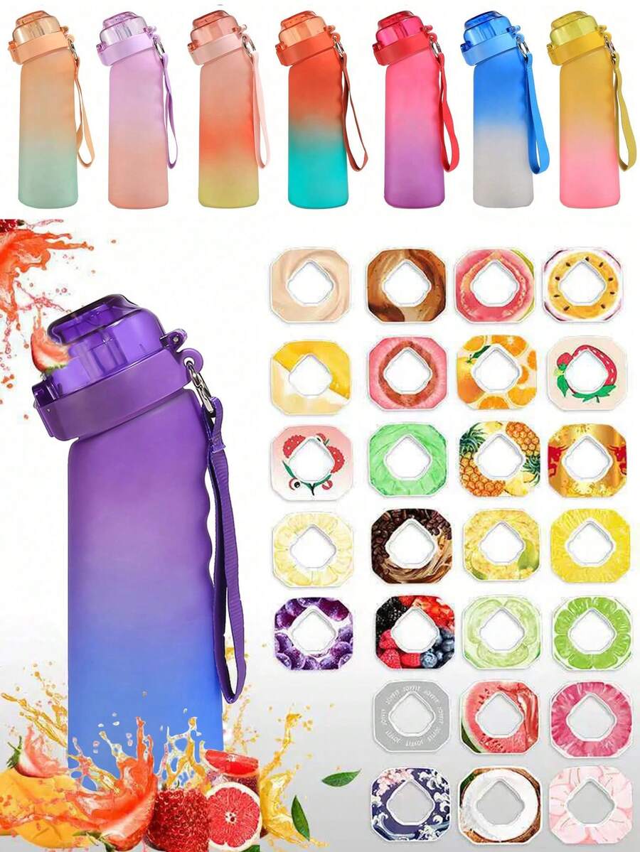 1 Botol Air Ombre dengan 1 Kapsul Pewangi Acak, 0 Gula 0 Kalori, Gelas Air untuk Aktivitas Luar Ruangan - MultiWarna - View 1