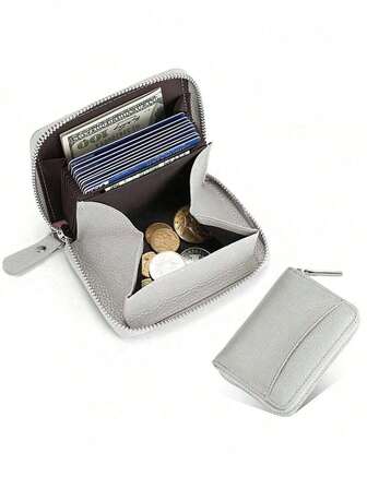 Women's Short Wallet, RFID Blocking Zipper Wallet, Fashion PU Leather Wallet, Large Capacity Coin Purse, Mini Wallet, Card Holder, Small Wallet