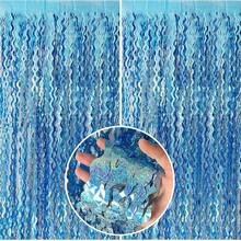 2 Packs Of Turquoise Blue Wavy Foil Fringe Curtain For Party Decor, Shiny Tinsel Backdrop For Photography, Suitable For Photo Studio Props, Beach Party, Theme Party, Underwater Celebration, Birthday And Wedding Decoration, Also Applicable For Christmas, Graduation And Anniversary - Multicolor - View 2