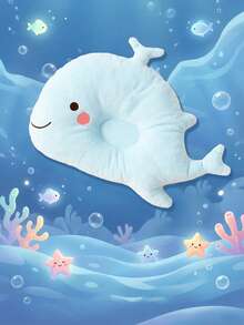 momscare 1个蓝色鲸鱼造型新生儿枕头，超柔软婴儿头枕，适合0-6个月宝宝，完美婴儿礼物