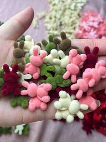 10-Piece Mini Flocked Bunny Set, Plush Flocked Animal Bead Ornaments, DIY Jewelry Handmade Pendants, Hairpin Accessories, Hair Accessories, Handmade Christmas Gifts, Holiday Supplies, Thanksgiving Gifts, The First Choice For Valentine's Day, Ramadan And Easter Handmade Gifts - Mini Bunny - View 11