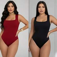 Set Of 2 Women's Bodysuits With Wide Straps And A Square Neckline. - 黑/紅 - 查看 5