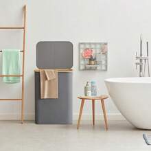 Lifewit Cesto para la Ropa Sucia de 150L con Tapa Cesta para la Colada con Asas de Bambú y 2 Bolsa Extraíble Cesto de Ropa Plegable Grande para Dormitorio Cuarto de Baño Lavadero Gris - Gris - Ver 8