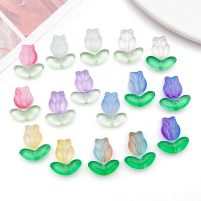 30/32颗郁金香花珠，彩色半透明水晶玻璃珠，手工饰品花卉吊坠，可用于制作项链、耳环、手链等DIY工艺品