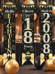 3 Stücke Banner zum 18. Geburtstag mit der Zahl 18, Partydekoration zum 18. Geburtstag, Türvorhang zum 18. Geburtstag, Geburtstagshintergrund, Partyzubehör, Geschenk zum 18. Geburtstag, Gastgeschenke, Türvorhang mit Altersangabe, Geburtstagsdekoration, Geburtstagskind (Junge/Mädchen) - Schwarz und Gold zum 18. Geburtstag - Übersicht 5