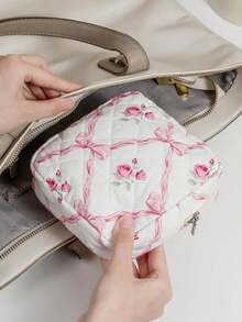 Small Quilted Cosmetic Bag, Mini Makeup Bag With Compartments, Cute Ladies Makeup Organizer Pouch, Travel Toiletry Bag - Multicolor - View 2