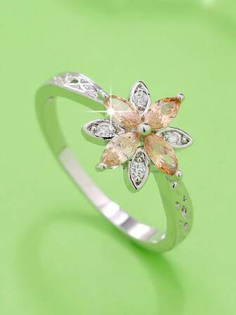 1 pieza Anillo con diseño de flor único y creativo incrustado con circonita cúbica con forma de ojo para mujer, adecuado para el Día de San Valentín, fiestas, regalo de cumpleaños para la novia, joyería de calidad para el trabajo y uso diario