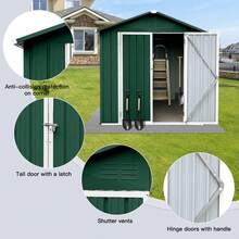 8X4FT Metal Storage Shed,Tool Shed With Peaked Roof Waterproof With Clear Window And Lockable Door Compact Tool Shed For Garden, Backyard,Patio,Sundries And Bike Storage, White,Galvanized Material, Anti-Corrosion And Rust-Proof, Durable, Essential For Storage - màu xanh lá - Xem 4