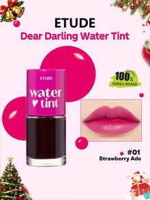 ETUDE Dear D 保湿唇彩 01 草莓色，透气水润膜配方，保湿妆效，不粘腻镜面妆感，显色度更高，提亮暖色调肤色，持妆12小时，易于叠加，磁吸渐变唇彩盒，斜角刷头，打造瞬间光泽感十足的职场妆容，易于拍照，韩式彩妆，9克/0.32盎司
