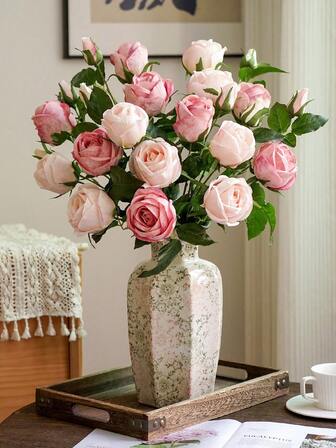 1 st konstgjord mjukrosa ros i vintagestil, 61 cm, naturtroget siden, lämplig för heminredning, bröllop, alla hjärtans dag, påsk, vårblomsterarrangemang