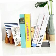 Set Of 2 Reinforced Bookends From Korea – Minimalist, Creative Bookends For Desks, School Bags & Studies - 黑色 - 查看 4