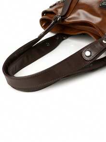 2026新款时尚休闲手提包 女士手提包 柔软皮革单肩包 女士复古大容量斜挎包 - 棕色 - 查看 8