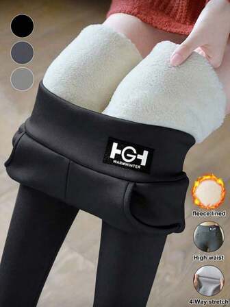 1 pieza Pantalones térmicos forrados para mujer con bolsillos, Mallas térmicas de cintura alta, Cálidos y aptos para dormir, Uso diario