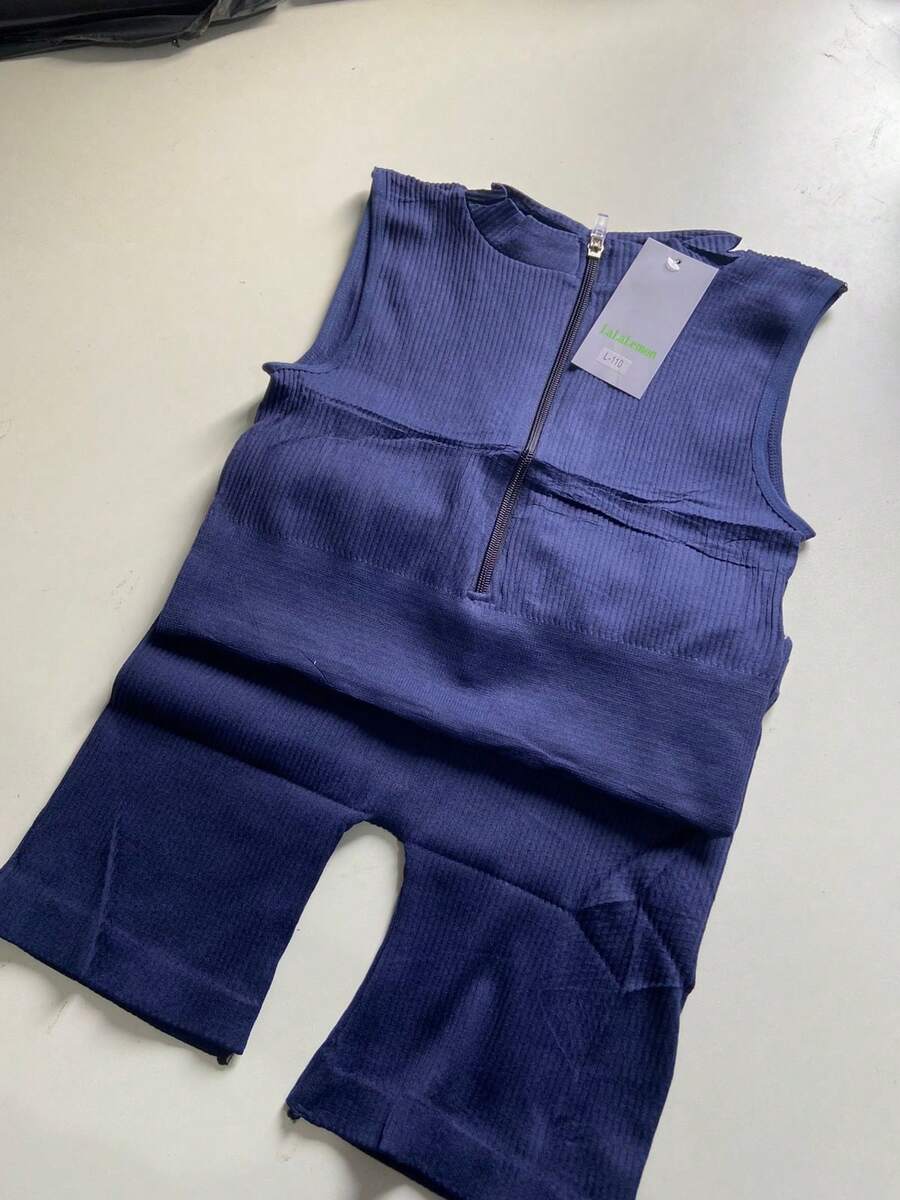 Women's Gym Jumpsuit, Various Colors, Comfortable Ribbed - 藏蓝色 - 查看 1