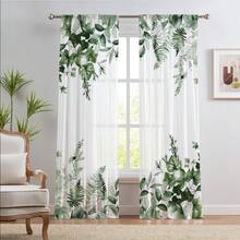 مجموعة ستائر شفافة بتصميم جيب العصا لسهولة التعليق، مثالية للمطبخ والكافيه وغرفة المعيشة والمائدة والشرفة والحديقة وغرفة النوم، للربيع، قطعتان