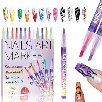 Długopisy do zdobienia paznokci z cienką końcówką, długotrwały kolor, kolorowe, kwiatowe kontury, łatwe w użyciu do codziennego zdobienia paznokci, odpowiednie dla początkujących i do użytku domowego