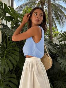 女式简约圆领纯色针织背心