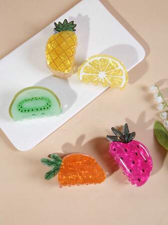 1pc New Korean Fruit Series Hair Claw Clip, Candy Color Apple, Watermelon, Hair Claw, Sweet For Summer Hair Accessories Women Hair Clips Fashion Hair Clutch Causal Hair Jaw Clip