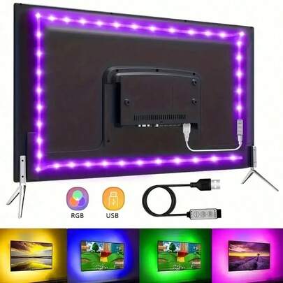 RGB 5050 LED Light Strip Set - USB Powered, Flexible Lighting Strips For TV Backlight, Gaming Room Decor - 3-Key Control