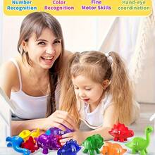 HUHUJIA Dinosaur-Themed Educational Toy Set For Math Skills Development | Includes 10 Pairs Of Retractable Plug-In Toys Designed For Infants And Toddlers To Enhance Hand-Eye Coordination | A Game For Counting And Sorting - 10 cặp - Xem 7
