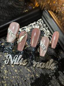 10pcs Coffin Shaped Acrylic Nail Kit,Pink Cat Eye Nails,3D Stere Diamond Accessory Decoration,Hand Drawn Geometric Patterns,Handmade Nail ArtStickers,Y2K Style Nail Art Set,Suitable For Women And Girls,Festivals,Daily,Work,Gatherings And OtherPlaces Use,Comes With 1 Mini Nail File And 1Double-Sided Adhesive Label Nails Stuff