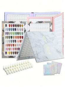 160 Colors/216 Colors Marble Color Chart + 240pcs Nail Tips Display Book, Nail Polish Storage Album, Nail Art Design Catalog, Includes 240PCS Nail Tools. Marble Pattern Nail Art Display Book, Suitable For Nail Technicians, Salons And Home Use, As Gel Polish Organizer, White Marble Design For Nail Art Reference Guide. 160 Colors Nail Polish Color Chart, Nail Gel Sample Display Board, 160 Color Palette Color Card, 240 Color Card Album