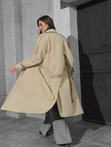 Abrigo largo y ligero de mujer con cinturón - Chaqueta de commuter elegante y versátil, adecuada para primavera y otoño, prenda exterior casual y con estilo - Camel - Ver 3