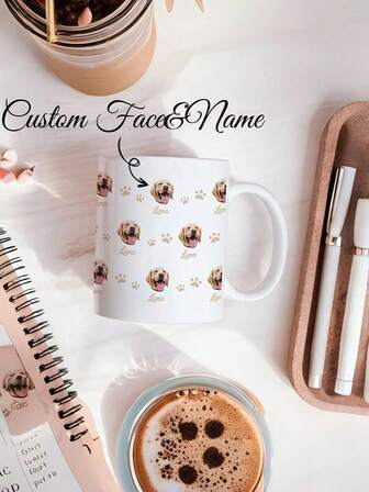 1pc Customized Dog Mug, Personalized Pet Mug With Pet Portrait And Name, Funny Dog Mug, Custom Pet Portrait, Coffee Mug For Dog Lovers, Unique Gift For Pet Owners, Suitable For Restaurant, Living Room, Bedroom, Office, Tea Room, Home Or School, Back To School Gift, Thoughtful Personalized Gift For Christmas, Wedding, Party, Thanksgiving, Halloween