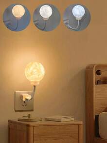 1个智能语音控制夜灯，3种照明模式，英文语音控制，创意插电式月相感应夜灯，带定时器的USB床头灯